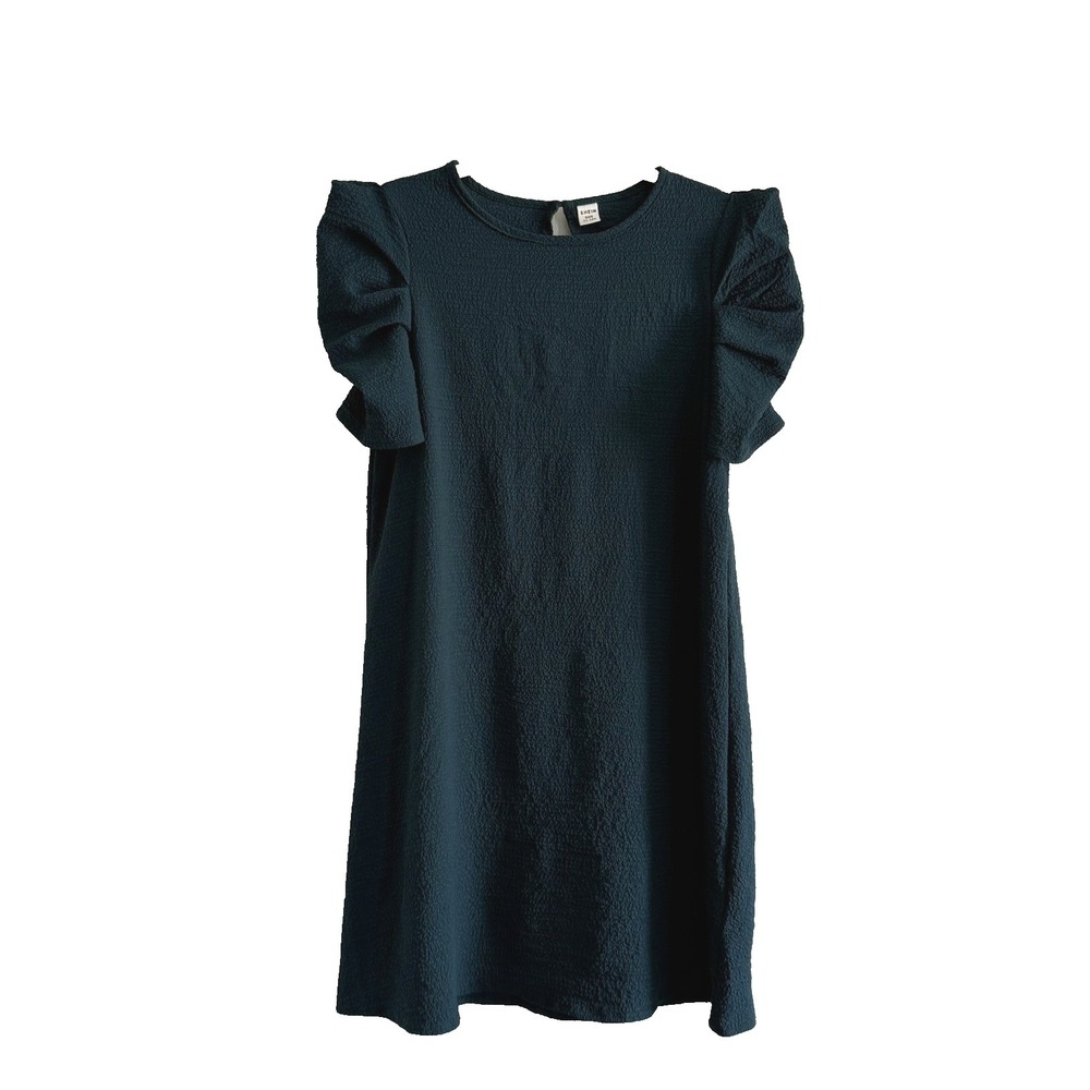 Puffed Short Sleeve Dress Girl 11 12 L Teal Green Classic Garden Party Academia